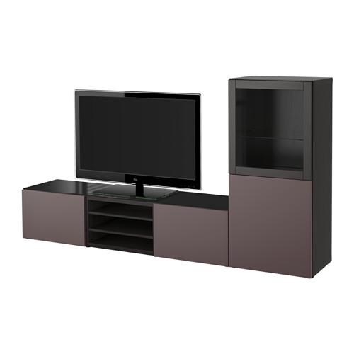 Besta Tv Cabinet Combined Glass Doors Black Brown Valviken Dark Brown Transparent Glass Drawer Guides Gently Close