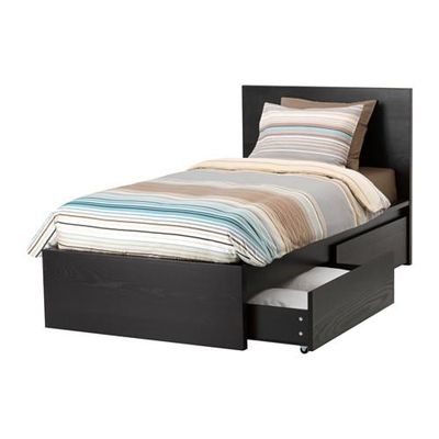 Let op klif Verdorde MALM Bed frame + 2 bed storage boxes - 90x200 cm black-brown (s19012989) -  reviews, price comparisons