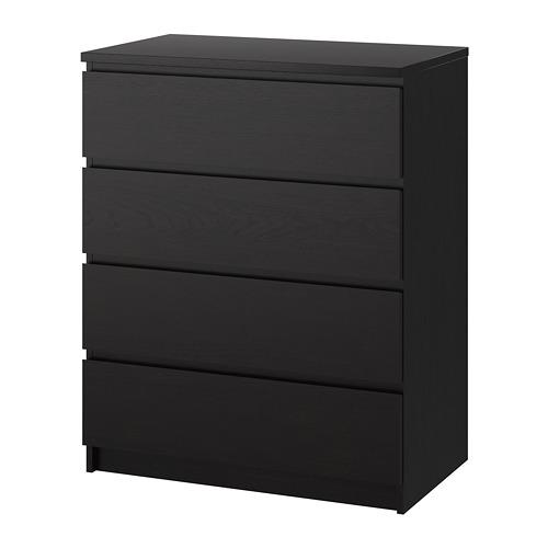 Malm Chest Of Drawers With 4 Drawers Black Brown 80x100 Cm