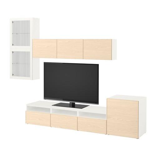 Besta Cabinet For Tv Combine Glass Doors White Inviken Ash