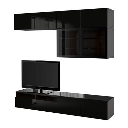 Besta Tv Cabinet Combined Glass Doors Black Brown Selsviken Gloss Black Clear Glass Drawer Guides Gently Close