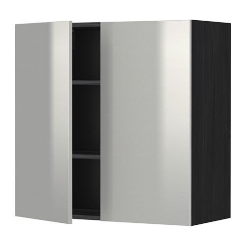 Besmettelijk Accumulatie Kast METOD wall cabinet with shelves / 2 door black / Grevsta stainless steel  80x80 cm (699.204.02) - reviews, price where to buy