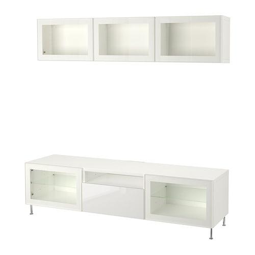 Besta Cabinet For Tv Combine Glass Doors White Glossy White