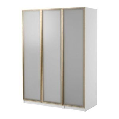 Pax Wardrobe With 3 Doors Pax Fevik Oak Frosted Glass White