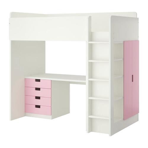 STUVA Bed-zolder / 4 lade / 2 deuren - wit / roze (992.271.94) - prijs, waar te koop