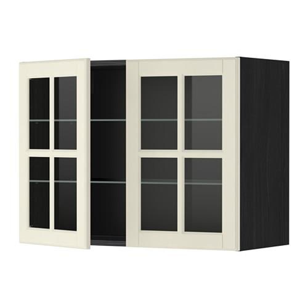METOD wall cabinet with shelves / 2 glass doors black / Budbin white with a touch of 80x60 cm (499.075.19) - reviews, where to buy
