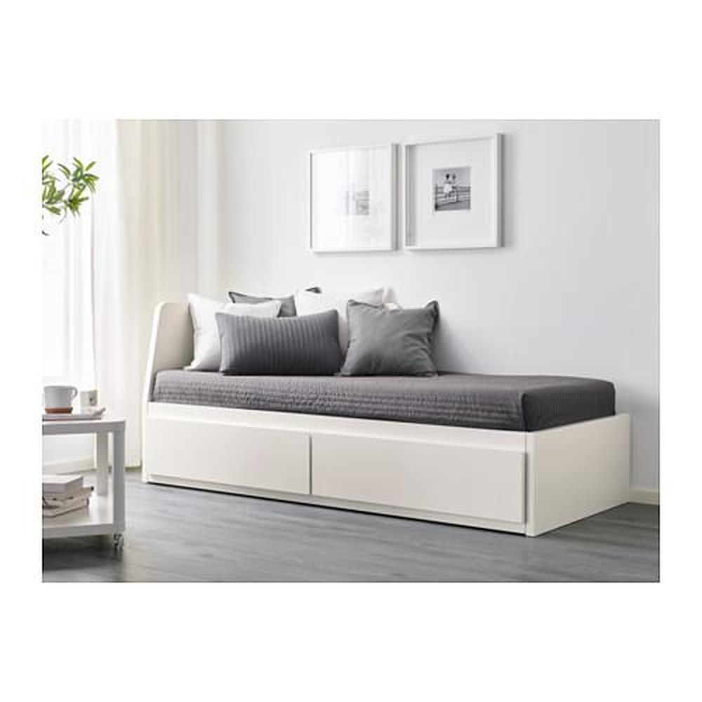 FLEKKE daybed med 2 madrasser / skuffer hvid / Moshult hård 88x86 cm (891.300.41) - anmeldelser, hvor kan man