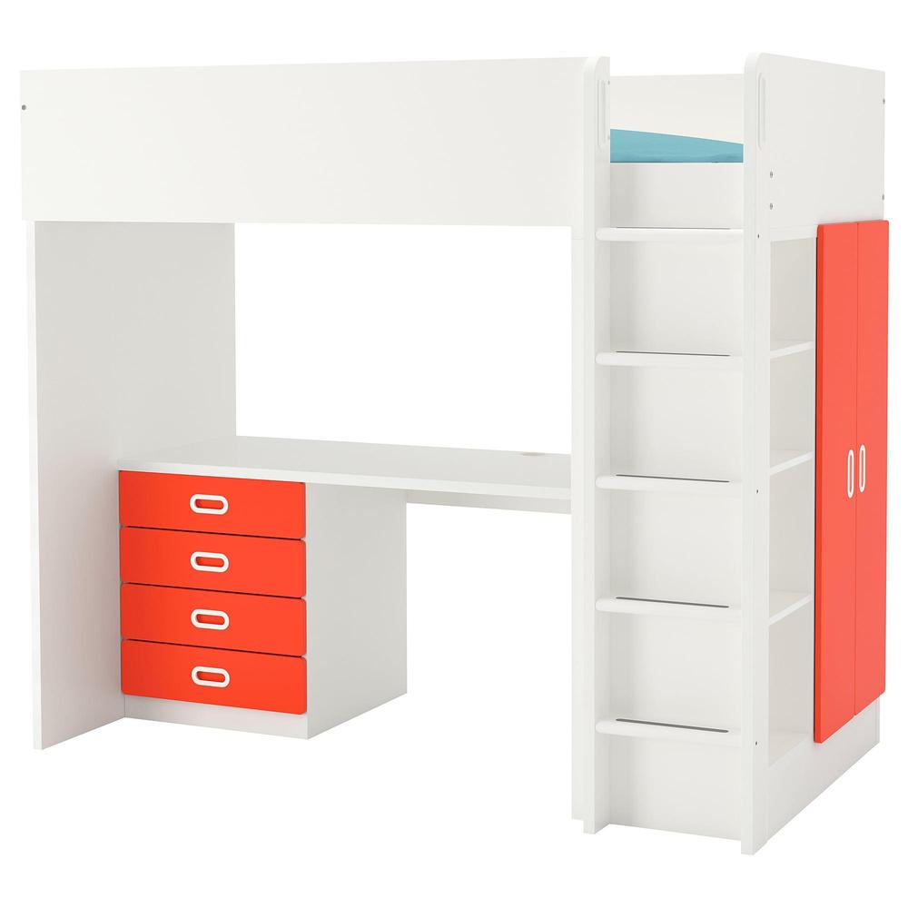 Kapitein Brie span Kaal STUVA / FRITIDS Loft bed / 4 drawer / 2 doors - white / red (892.621.83) -  reviews, price, where to buy
